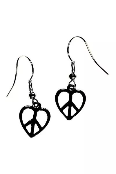 Peace heart 70s earrings black