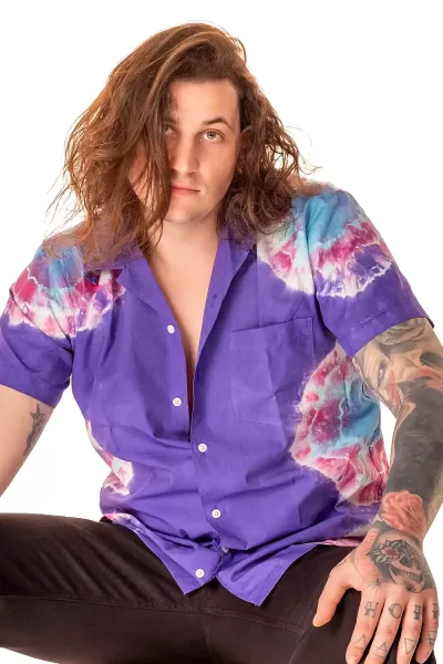 Men's batik short sleeve shirt purple colorful 