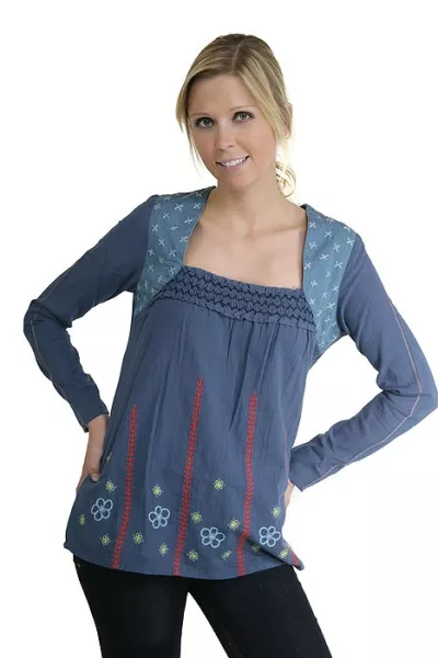 Ladies blouse light blue embroidered