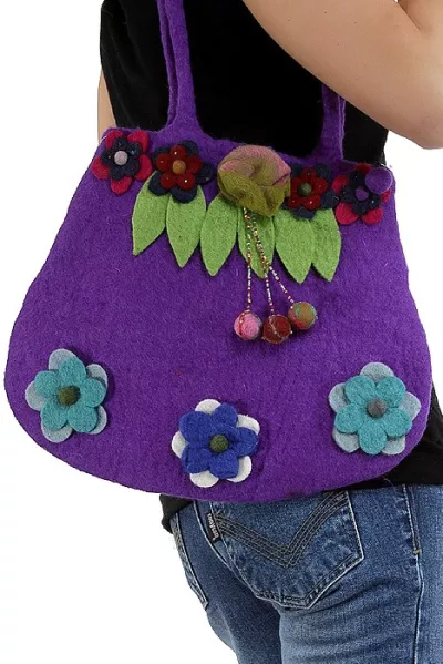 Flower Power felt bag purple with flowers