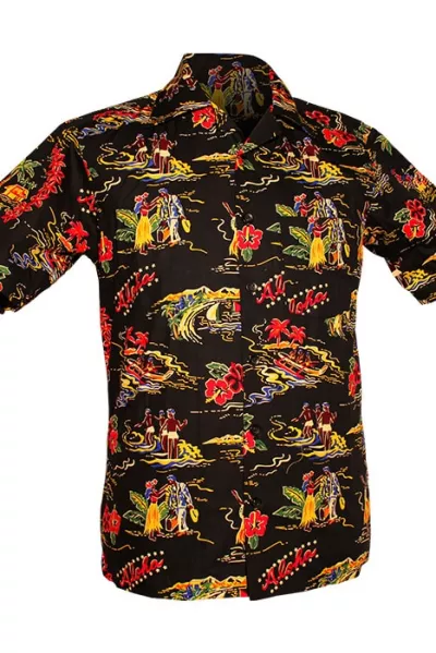 Men's Hawaiian shirt short sleeve black red yellow