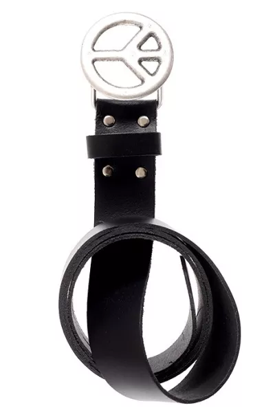 Black leather belt with Peace buckle