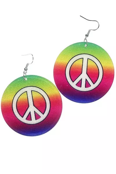 Colorful rainbow peace hippie earrings