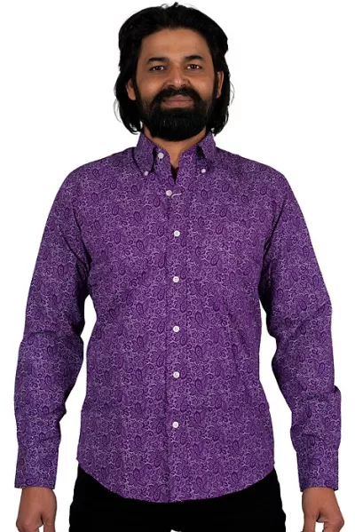 Men's paisley long sleeve shirt purple white
