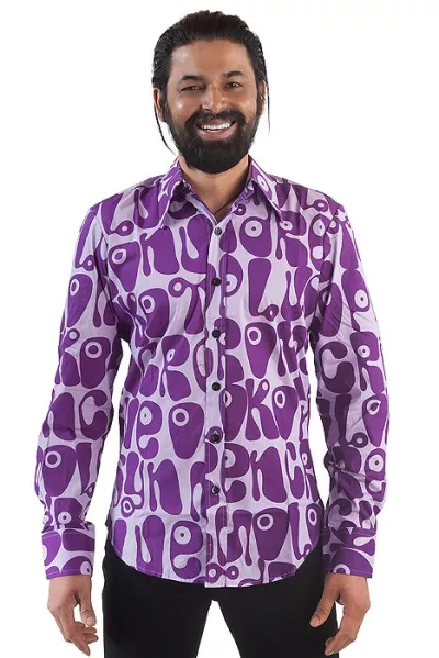 Herren 70er Langarm Hemd violett