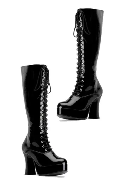 Ladies lace-up boots with platform heel black