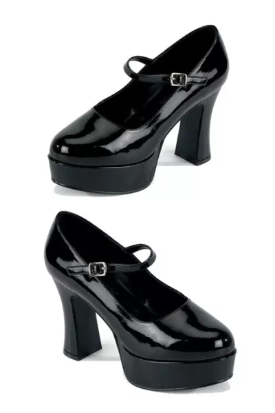 Ladies platform shoe black shiny